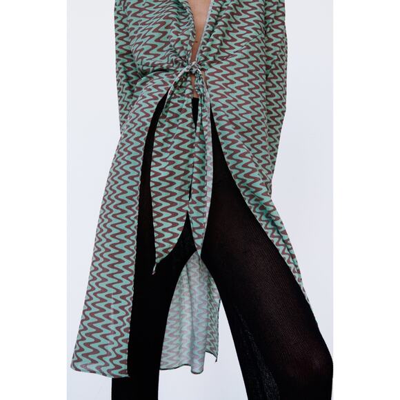 Zara Retro Printed Tie Front Tunic Coverup - Picture 7 of 12